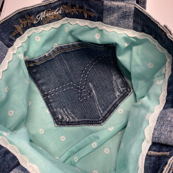 Handmade Upcycled Denim Shoulder Bag/Tote, Distressed Denim, Casual, Boho - Picture 3 of 3